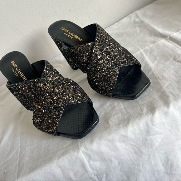 NEW | SAINT LAURENT Glitter YSL Shimmer Lou Lou 95 Sanda Midnight Nero Sz. 37.5 - Picture 4 of 12